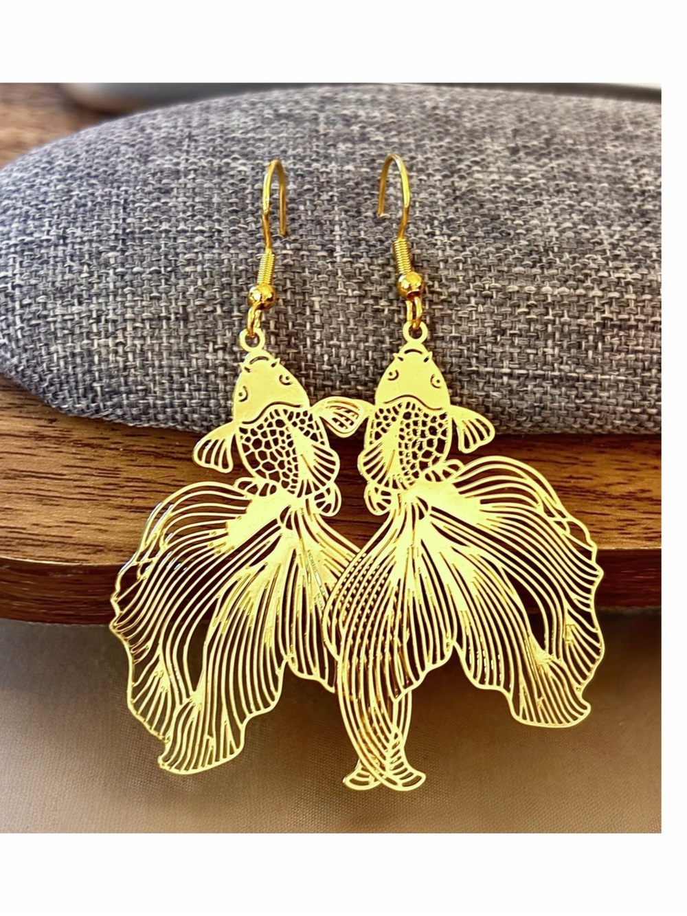 Handmade Stainless Steel Earring Hooks w Shiny Gold Koi Fish